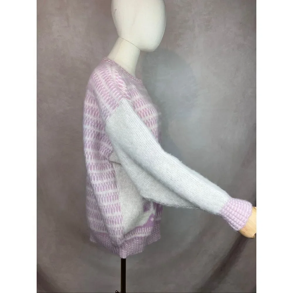 Vintage Pink Snowflake Sweater 100% Wool Size Large Iceland Plus Size